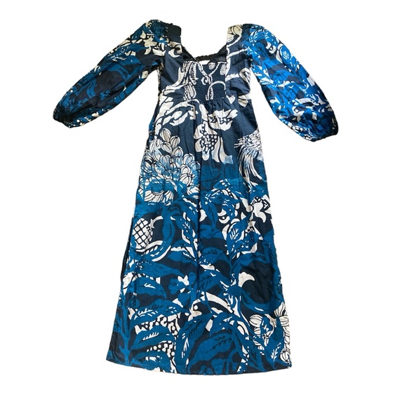 HP Anthropologie Roopa Pemmaraju Puff Sleeve Cotton Floral Maxi in Blue Motif - Picture 5 of 10